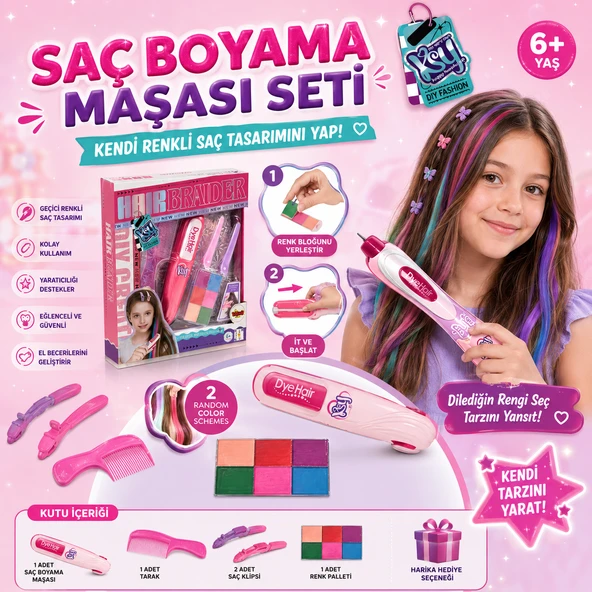 Saç Boyama Maşası Seti Renkli Geçici Saç Tasarım Kiti Kendin Yap Saç Süsleme ve Stil Oyuncağı ürün görseli 1