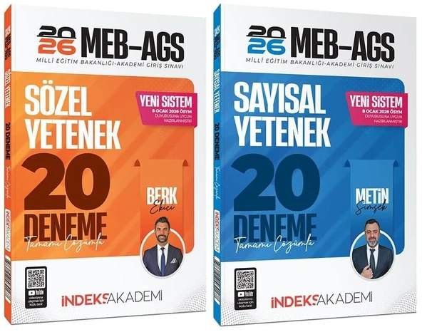 YENİ AGS - İndeks Akademi 2026 MEB-AGS Sözel + Sayısal Yetenek 20+20 Deneme 2 li Set - Berk Ekici, Metin Şimşek İndeks Akademi Yayıncılık ürün görseli 1