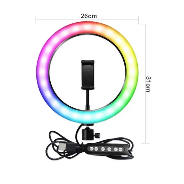 13 İnç RGB LED Ring Light ve Telefon Tutucu Standı - Çok Renkli Halka Işık ürün görseli 1
