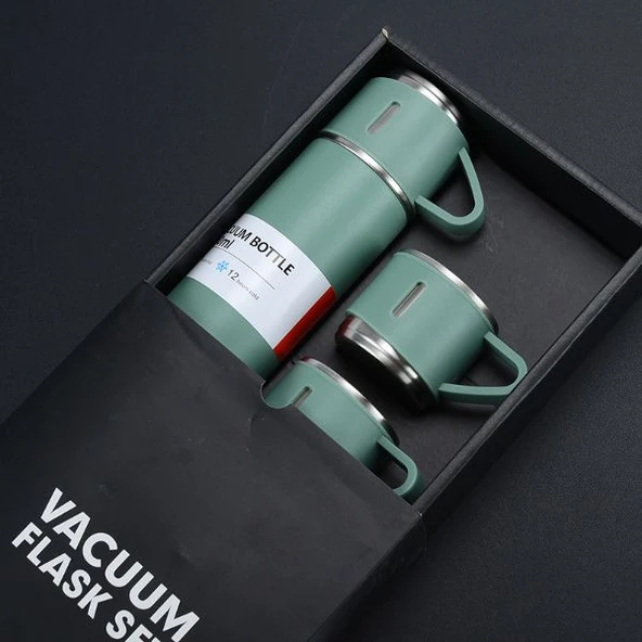 Paslanmaz Çelik Bardaklı Termos Seti 500 ML ürün görseli 1