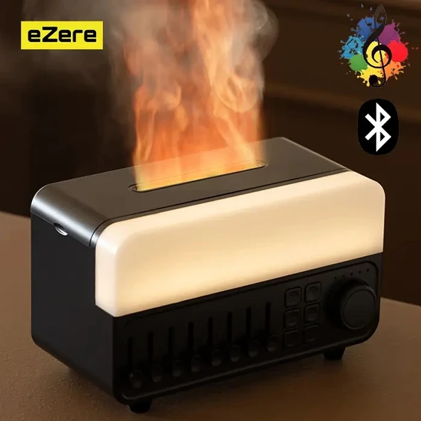 Nevamel® Ezere A14 Bluetooth Hoparlörlü Alev Efektli 8 Sesli Renkli Alev Görünümlü Aromaterapi Difüzörü Ultrasonik Hava ürün görseli 1
