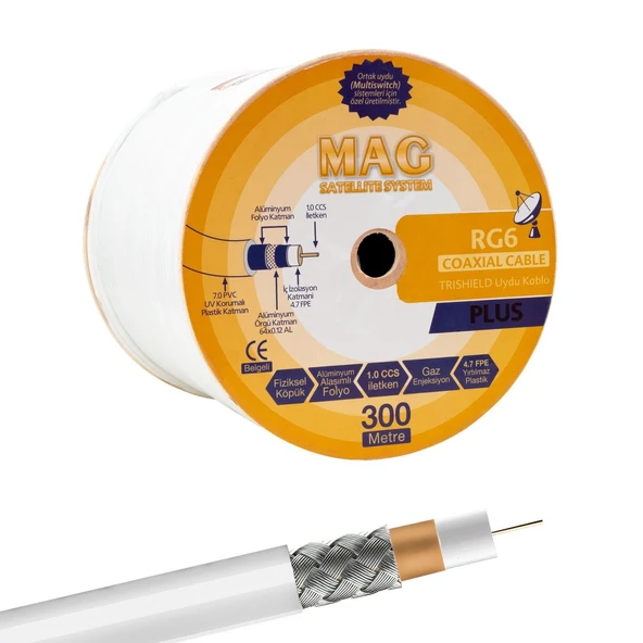 Mag RG6-U4 Trishield Anten Kablosu (300 Mt.) ürün görseli 1