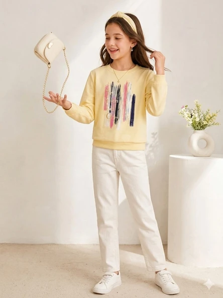 Kız Çocuk Sarı Sweatshirt - Resim 2