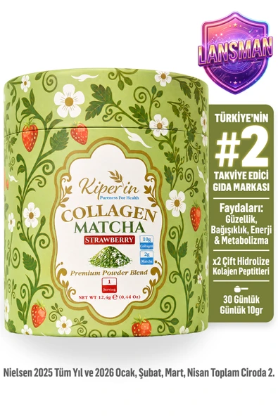Çift Hidrolize Toz Kolajen Peptitleri(10gr) & 2gr Saf Matcha | Detox | Doğal Çilek Aroması | 30 Saşe ürün görseli 1