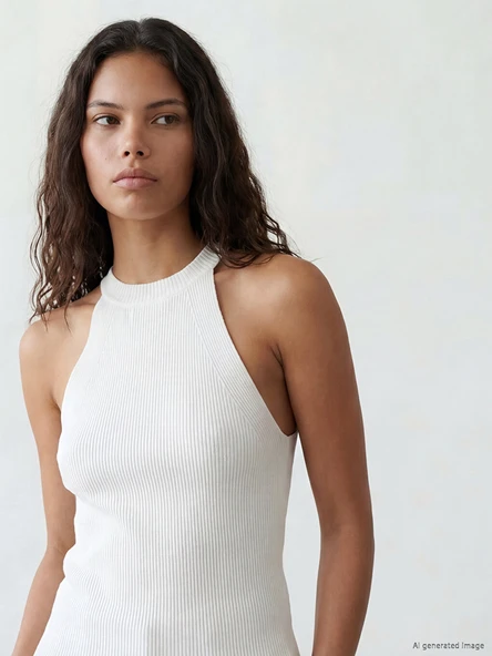 LCW Comfort Ekru Halter Yaka Kadın Triko Atlet ürün görseli 1