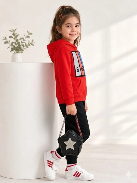 Kız Çocuk Kırmızı Sweatshirt - Resim 3