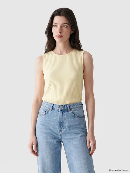 LCW Comfort Sarı Bisiklet Yaka Kadın Fitilli Atlet ürün görseli 1