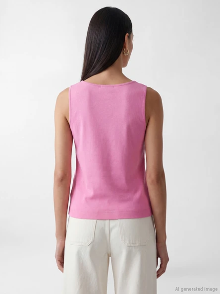 LCWAIKIKI Basic Pembe Bisiklet Yaka Kadın Atlet - Resim 4