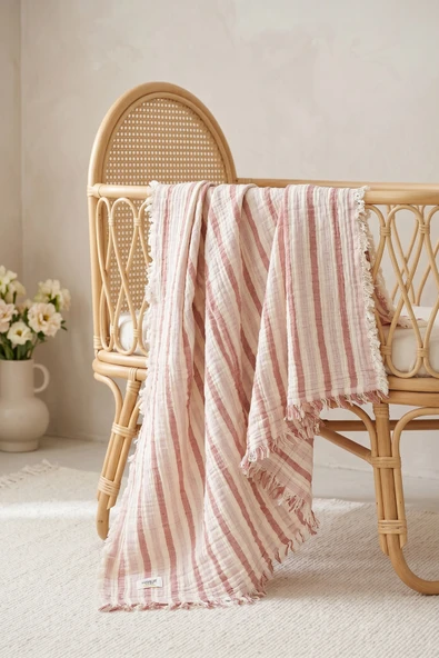 Çift Katlı Müslin Bebek Pike Örtü Yenidoğan Battaniyesi 85X95 cm Bebek Pikesi Puset Örtüsü Kiremit ürün görseli 1