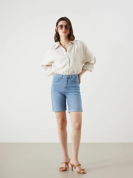 LCW Jeans İndigo Bermuda Fit Kadın Jean Şort ürün görseli 1