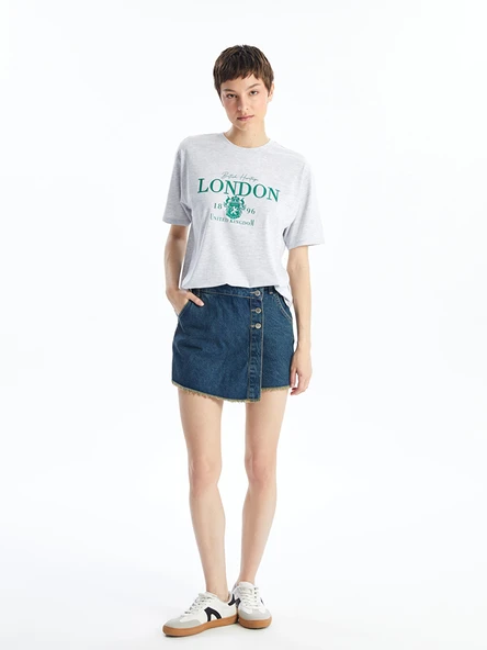 LCW Jeans İndigo Standart Fit Kadın Jean Şort Etek ürün görseli 1