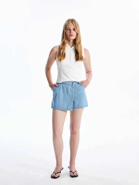 LCW Jeans İndigo Standart Fit Kadın Jean Şort Etek ürün görseli 1