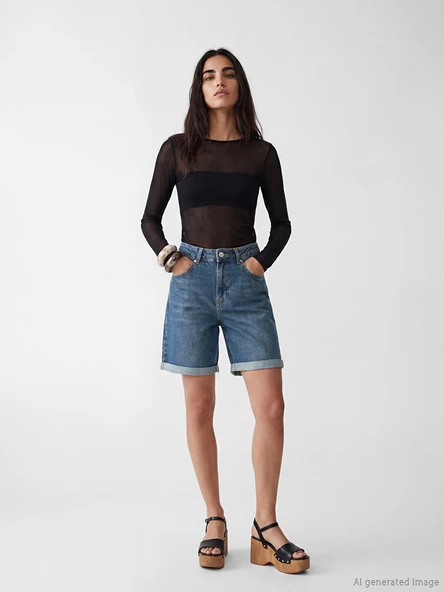 LCW Jeans İndigo Slim Fit Kadın Jean Şort ürün görseli 1