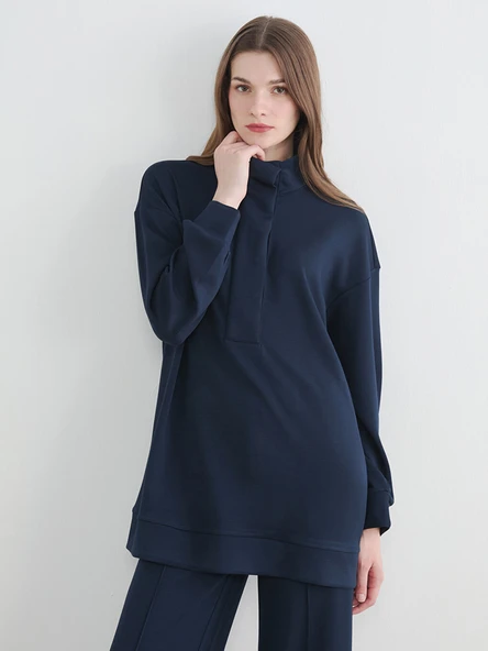 LCW Modest Lacivert Soft Touch Oversize Kadın Sweatshirt Tunik ürün görseli 1