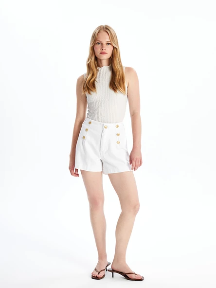 LCW Jeans Beyaz Standart Fit Kadın Jean Şort ürün görseli 1