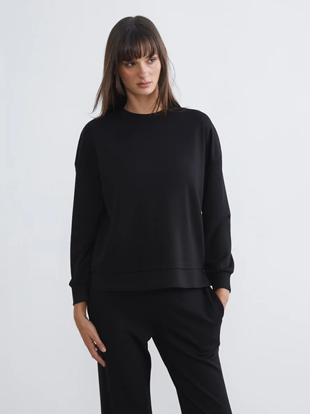 LCW Vision Siyah Soft Touch Oversize Kadın Sweatshirt - Resim 2