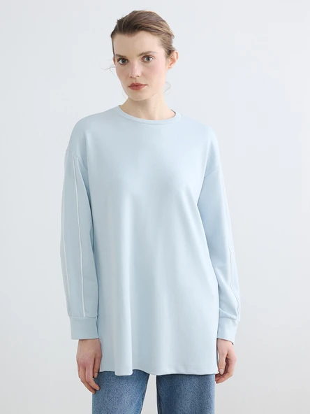 LCW EVERYDAY Mavi Bisiklet Yaka Soft Touch Kadın Sweatshirt ürün görseli 1