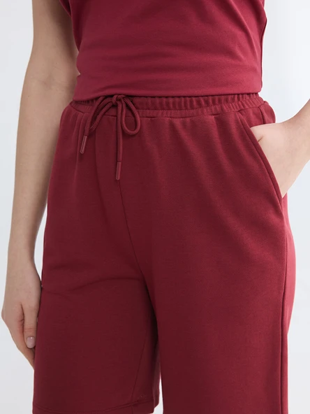 LCWAIKIKI Basic Bordo Beli Lastikli Kadın Şort - Resim 3