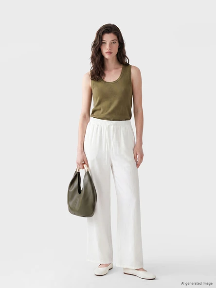 LCW Comfort Beyaz Beli Lastikli Geniş Paça Kadın Pantolon ürün görseli 1