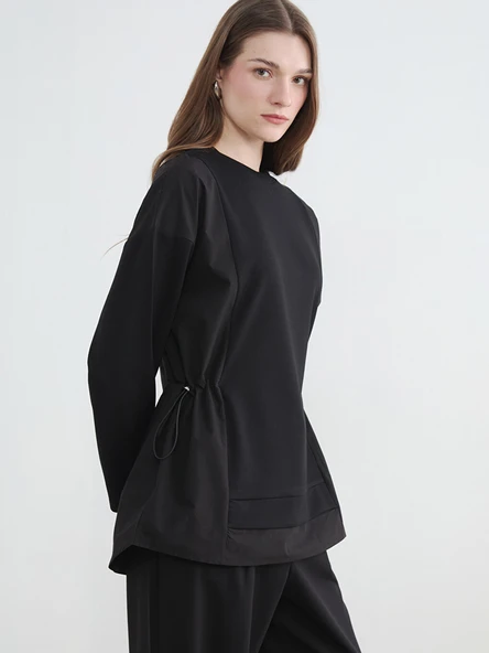 LCW Modest Siyah Büzgülü Soft Touch Kadın Sweatshirt Tunik ürün görseli 1