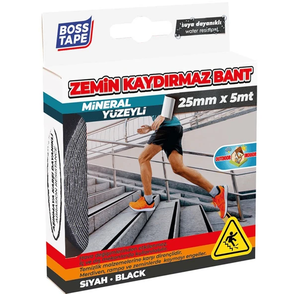 Boss Tape İç Ve Dış Mekan Kaydırmaz Bandı 25 Mm X 5 Metre Siyah Bt-10002 ürün görseli 1