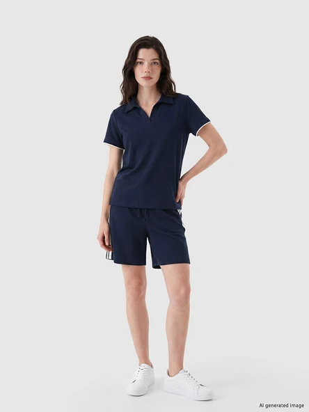 LCW Comfort Lacivert Beli Lastikli Şeritli Kadın Şort ürün görseli 1