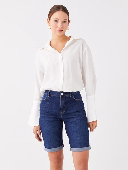 LCW Jeans İndigo Normal Bel Bermuda Fit Kadın Jean Şort ürün görseli 1