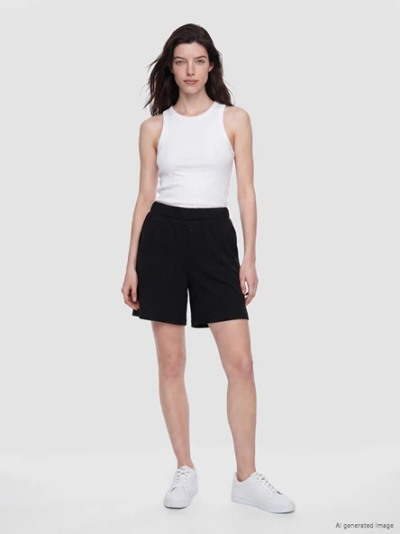 LCW Comfort Siyah Soft Touch Taşlı Kadın Şort ürün görseli 1