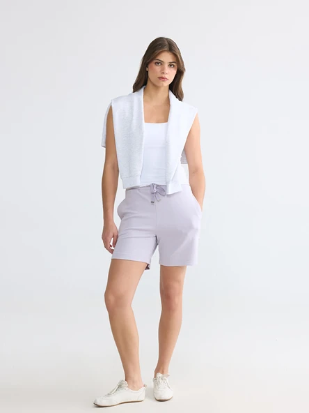LCWAIKIKI Basic Lila Beli Lastikli Soft Touch Kadın Şort ürün görseli 1