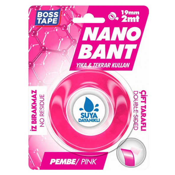 Boss Tape Yeni Pembe Nano Bant Magic Tape Asma Montaj Bandı 19 Mm X 2 Metre Bt-01033 ürün görseli 1