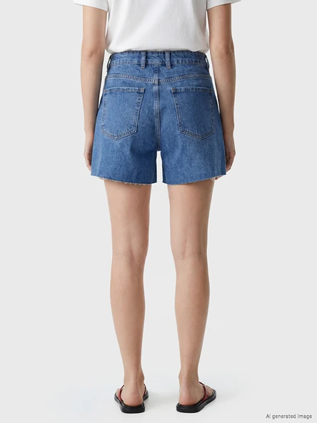 LCW Jeans İndigo Regular Fit Kadın Jean Şort - Resim 4