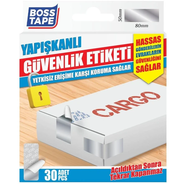 Boss Tape Yapışkanlı Güvenlik Etiketi 30X80 Mm (30 Lu Paket) ürün görseli 1