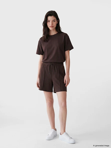 LCW Comfort Kahverengi Beli Lastikli Soft Touch Kadın Şort ürün görseli 1