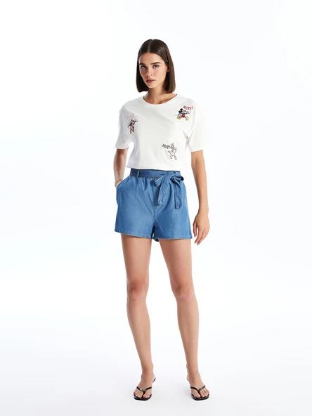 LCW Jeans İndigo Kadın Beli Lastikli Düz Jean Şort ürün görseli 1