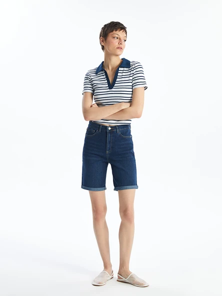 LCW Jeans İndigo Bermuda Fit Kadın Jean Şort ürün görseli 1
