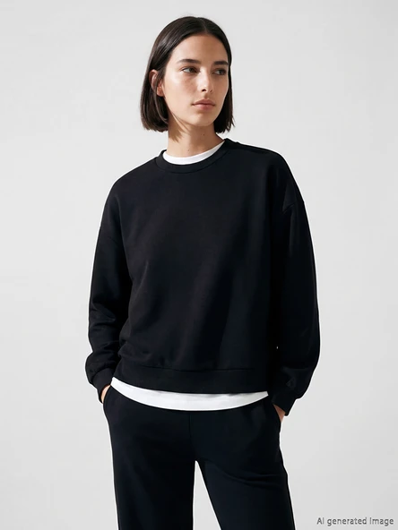 LCW Vision Siyah Soft Touch Oversize Kadın Sweatshirt ürün görseli 1