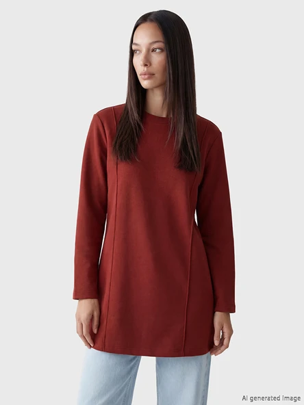 LCWAIKIKI Classic Bordo Bisiklet Yaka Kadın Sweatshirt Tunik ürün görseli 1