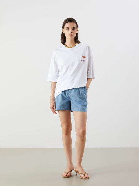 LCW Jeans İndigo Beli Kemerli Kadın Jean Şort ürün görseli 1