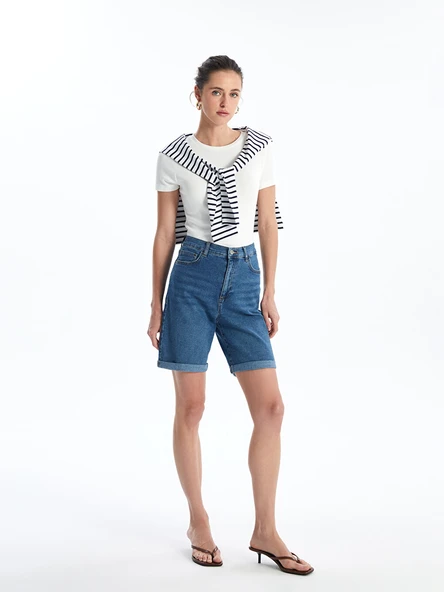 LCW Jeans İndigo Bermuda Fit Kadın Jean Şort ürün görseli 1