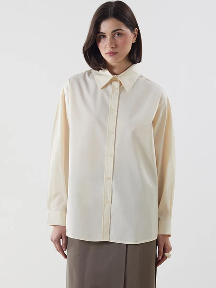 LCW Modest Bej Poplin Kadın Gömlek Tunik ürün görseli 1