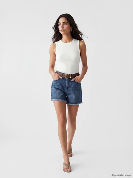 LCW Jeans İndigo Yüksek Bel Kadın Jean Şort ürün görseli 1