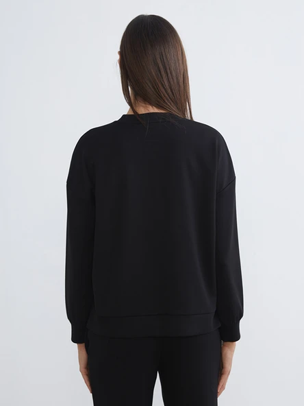 LCW Vision Siyah Soft Touch Oversize Kadın Sweatshirt - Resim 5