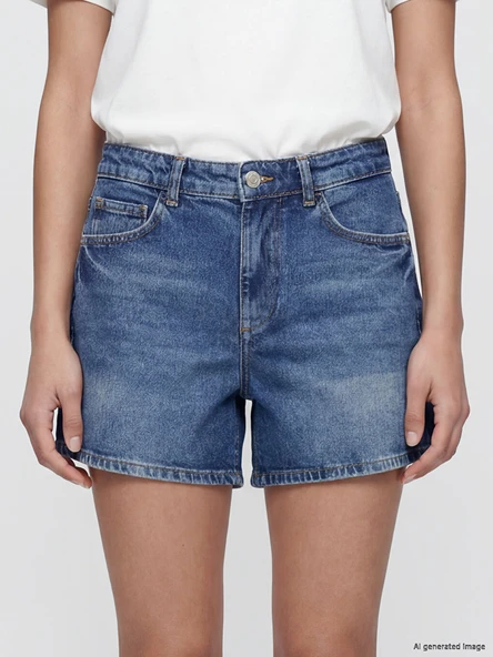 LCW Jeans İndigo Regular Fit Kadın Jean Şort - Resim 5