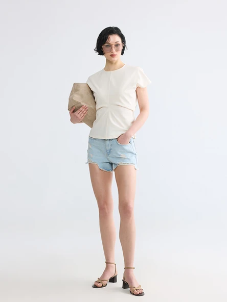 LCW Jeans İndigo Yırtık Detaylı Kadın Jean Şort ürün görseli 1