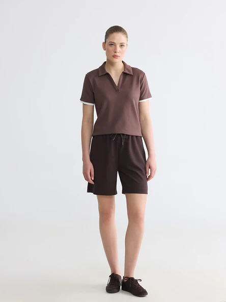 LCW Comfort Kahverengi Beli Lastikli Soft Touch Kadın Şort ürün görseli 1