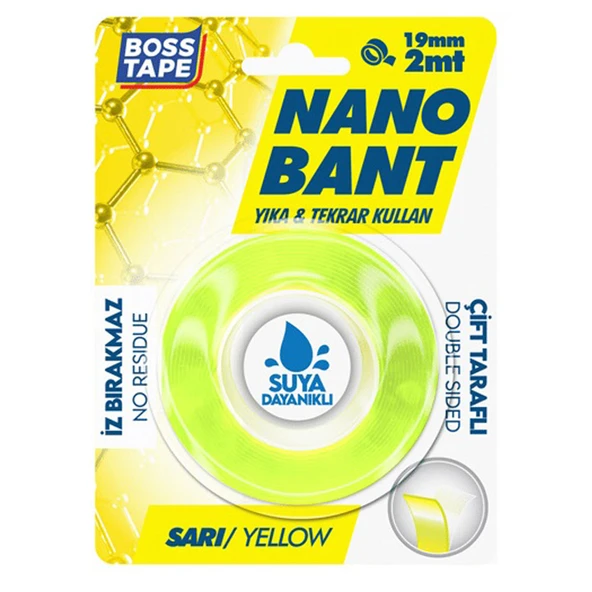 Boss Tape Yeni Sarı Nano Bant Magic Tape (Blister) Asma Montaj Bandı 19 Mm X 2 Metre Bt-01034 ürün görseli 1