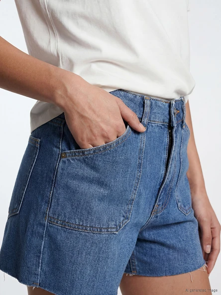 LCW Jeans İndigo Regular Fit Kadın Jean Şort - Resim 3