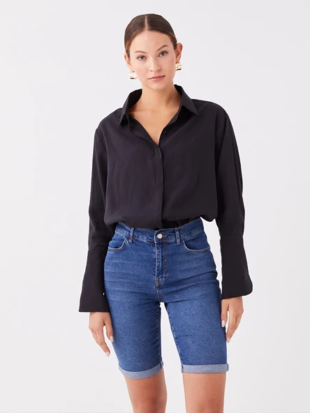 LCW Jeans İndigo Normal Bel Bermuda Fit Kadın Jean Şort ürün görseli 1