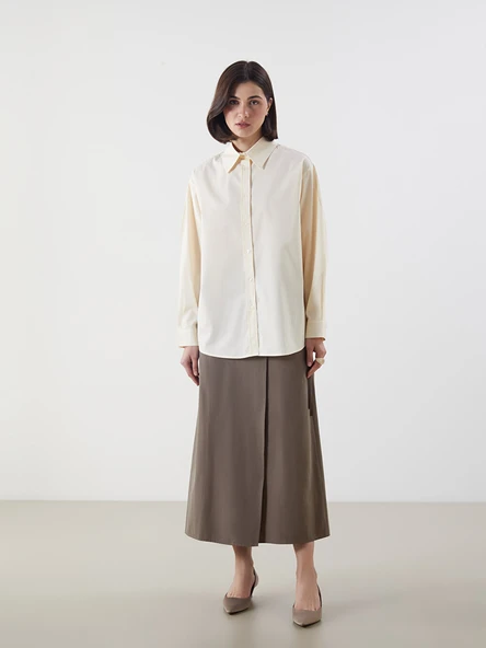 LCW Modest Bej Poplin Kadın Gömlek Tunik - Resim 2