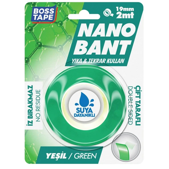 Boss Tape Yeni Yeşil Nano Bant Magic Tape Asma Montaj Bandı 19 Mm X 2 Metre Bt-01035 ürün görseli 1